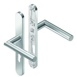 BKS für Fluchttüren Drückergarnitur BELCANTO H2.0 B-70040, Langschild, oval, Profilzylinder gelocht, Entfernung 72mm, Vierkant 8mm, DIN Links-Rechts, Türstärke 65-80mm, mit Stütznocken, edelstahl matt, festdrehbar Nr. B-70040-03-0-8