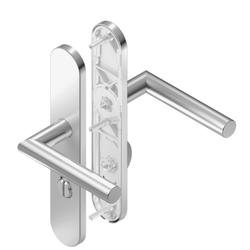 BKS für Fluchttüren Drückergarnitur BELCANTO H2.0/R1.0 B-70720, Langschild, oval, WC Schauscheibe/Schlitzkopf, Entfernung 78mm, Vierkant 8mm, Riegel-Vierkant 7mm, DIN Links-Rechts, Türstärke 37-42mm, mit Stütznocken, naturfarben lackiert, festdrehbar Nr. B-70720-02-0-1
