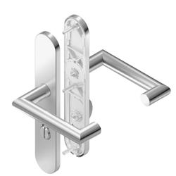 BKS für Fluchttüren Drückergarnitur BELCANTO H3.0/R1.0 B-70720, Langschild, oval, WC Schauscheibe/Schlitzkopf, Entfernung 78mm, Vierkant 8mm, Riegel-Vierkant 7mm, DIN Links-Rechts, Türstärke 37-42mm, mit Stütznocken, edelstahl matt, festdrehbar Nr. B-70720-04-0-8