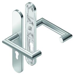 BKS für Fluchttüren Drückergarnitur BELCANTO-PANIK H3.0 B-70020, Langschild, oval, Profilzylinder gelocht, Entfernung 72mm, Vierkant 8mm, DIN Links-Rechts, Türstärke 37-42mm, mit Stütznocken, edelstahl matt, festdrehbar Nr. B-70020-04-0-8