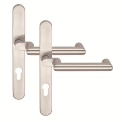 BKS für Fluchttüren Drückergarnitur BELCANTO-PANIK H3.2 B-70040, Langschild, oval, Profilzylinder gelocht, Entfernung 72mm, Vierkant 8mm, DIN Links-Rechts, Türstärke 65-80mm, mit Stütznocken, edelstahl matt, festdrehbar Nr. B-70040-08-0-8