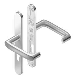 BKS für Fluchttüren Drückergarnitur DIRIGENT H7.0 B-70040, Langschild, oval, Profilzylinder gelocht, Entfernung 92mm, Vierkant 8mm, DIN Links-Rechts, Türstärke 65-80mm, mit Stütznocken, edelstahl matt, festdrehbar Nr. B-70040-6F-0-8