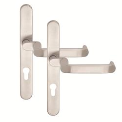 BKS für Fluchttüren Drückergarnitur DIRIGENT H7.2 B-70040, Langschild, oval, Profilzylinder gelocht, Entfernung 72mm, Vierkant 8mm, DIN Links-Rechts, Türstärke 65-80mm, mit Stütznocken, edelstahl matt, festdrehbar Nr. B-70040-0G-0-8