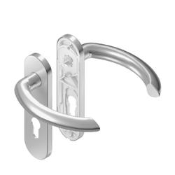 BKS für Fluchttüren Drückergarnitur LEGATO H5.0 B-70010, Kurzschild, oval, Profilzylinder gelocht, Entfernung 72mm, Vierkant 8mm, DIN Links-Rechts, Türstärke 37-42mm, mit Stütznocken, edelstahl matt, festdrehbar Nr. B-70010-07-0-8