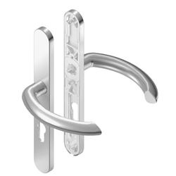 BKS für Fluchttüren Drückergarnitur LEGATO H5.0 B-70040, Langschild, oval, Profilzylinder gelocht, Entfernung 92mm, Vierkant 8mm, DIN Links-Rechts, Türstärke 65-80mm, mit Stütznocken, naturfarben lackiert, festdrehbar Nr. B-70040-6B-0-1