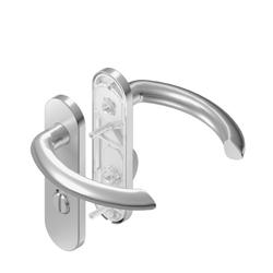 BKS für Fluchttüren Drückergarnitur LEGATO H5.0/R1.0 B-70710, Kurzschild, oval, WC Schauscheibe/Schlitzkopf, Entfernung 78mm, Vierkant 8mm, Riegel-Vierkant 7mm, DIN Links-Rechts, Türstärke 37-42mm, mit Stütznocken, edelstahl matt, festdrehbar Nr. B-70710-07-0-8
