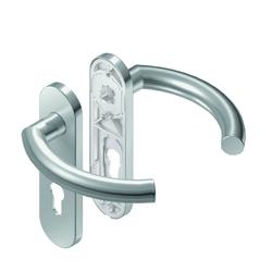 BKS für Fluchttüren Drückergarnitur OFFICE H4.0 B-70010, Kurzschild, oval, Profilzylinder gelocht, Entfernung 72mm, Vierkant 8mm, DIN Links-Rechts, Türstärke 37-42mm, mit Stütznocken, edelstahl matt, festdrehbar Nr. B-70010-06-0-8