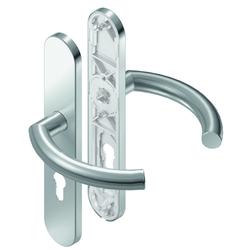BKS für Fluchttüren Drückergarnitur OFFICE H4.0 B-70020, Langschild, oval, Profilzylinder gelocht, Entfernung 72mm, Vierkant 8mm, DIN Links-Rechts, Türstärke 37-42mm, mit Stütznocken, edelstahl matt, festdrehbar Nr. B-70020-06-0-8