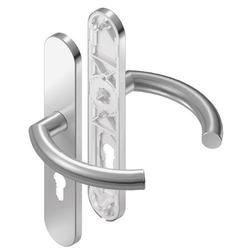 BKS für Fluchttüren Drückergarnitur OFFICE H4.0 B-70020, Langschild, oval, Profilzylinder gelocht, Entfernung 92mm, Vierkant 8mm, DIN Links-Rechts, Türstärke 37-42mm, mit Stütznocken, edelstahl matt, festdrehbar Nr. B-70020-66-0-8