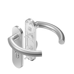 BKS für Fluchttüren Drückergarnitur OFFICE H4.0/R1.0 B-70710, Kurzschild, oval, WC Schauscheibe/Schlitzkopf, Entfernung 78mm, Vierkant 8mm, Riegel-Vierkant 7mm, DIN Links-Rechts, Türstärke 37-42mm, mit Stütznocken, edelstahl matt, festdrehbar Nr. B-70710-06-0-8