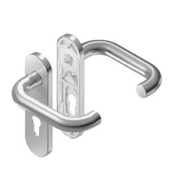 BKS für Fluchttüren Drückergarnitur RONDO H1.0 B-70010, Kurzschild, oval, Profilzylinder gelocht, Entfernung 72mm, Vierkant 8mm, DIN Links-Rechts, Türstärke 37-42mm, mit Stütznocken, naturfarben lackiert, festdrehbar Nr. B-70010-00-0-1