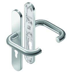 BKS für Fluchttüren Drückergarnitur RONDO H1.0 B-70020, Langschild, oval, Profilzylinder gelocht, Entfernung 72mm, Vierkant 8mm, DIN Links-Rechts, Türstärke 37-42mm, mit Stütznocken, edelstahl matt, festdrehbar Nr. B-70020-00-0-8