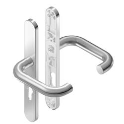 BKS für Fluchttüren Drückergarnitur RONDO H1.0 B-70040, Langschild, oval, Profilzylinder gelocht, Entfernung 92mm, Vierkant 8mm, DIN Links-Rechts, Türstärke 65-80mm, mit Stütznocken, verkehrsweiß lackiert, festdrehbar Nr. B-70040-60-0-7