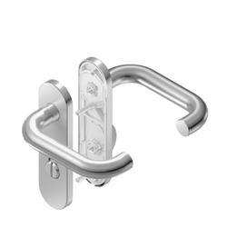 BKS für Fluchttüren Drückergarnitur RONDO H1.0/R1.0 B-70710, Kurzschild, oval, WC Schauscheibe/Schlitzkopf, Entfernung 78mm, Vierkant 8mm, Riegel-Vierkant 7mm, DIN Links-Rechts, Türstärke 37-42mm, mit Stütznocken, edelstahl matt, festdrehbar Nr. B-70710-00-0-8