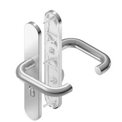 BKS für Fluchttüren Drückergarnitur RONDO H1.0/R1.0 B-70720, Langschild, oval, WC Schauscheibe/Schlitzkopf, Entfernung 78mm, Vierkant 8mm, Riegel-Vierkant 7mm, DIN Links-Rechts, Türstärke 37-42mm, mit Stütznocken, edelstahl matt, festdrehbar Nr. B-70720-00-0-8