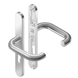 BKS für Fluchttüren Drückergarnitur RONDO H1.1 B-70040, Langschild, oval, Profilzylinder gelocht, Entfernung 72mm, Vierkant 8mm, DIN Links-Rechts, Türstärke 65-80mm, mit Stütznocken, naturfarben lackiert, festdrehbar Nr. B-70040-01-0-1