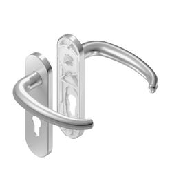 BKS für Fluchttüren Drückergarnitur TREMOLO H6.0 B-70010, Kurzschild, oval, Buntbart gelocht, Entfernung 72mm, Vierkant 8mm, DIN Links-Rechts, Türstärke 37-42mm, mit Stütznocken, edelstahl matt, festdrehbar Nr. B-70010-68-0-8