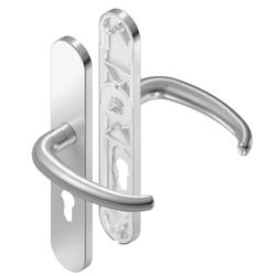 BKS für Fluchttüren Drückergarnitur TREMOLO H6.0 B-70020, Langschild, oval, Profilzylinder gelocht, Entfernung 92mm, Vierkant 8mm, DIN Links-Rechts, Türstärke 37-42mm, mit Stütznocken, edelstahl matt, festdrehbar Nr. B-70020-68-0-8