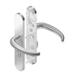 BKS für Fluchttüren Drückergarnitur TREMOLO H6.0/R1.0 B-70720, Langschild, oval, WC Schauscheibe/Schlitzkopf, Entfernung 78mm, Vierkant 8mm, Riegel-Vierkant 7mm, DIN Links-Rechts, Türstärke 37-42mm, mit Stütznocken, edelstahl matt, festdrehbar Nr. B-70720-08-0-8