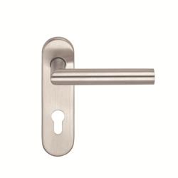 BKS für Fluchttüren Halbgarnitur BELCANTO H2.0 B-70110, Kurzschild, oval, Profilzylinder gelocht, Entfernung 72mm, Vierkant 8mm, DIN Links-Rechts, mit Stütznocken, edelstahl matt, festdrehbar Nr. B-70110-02-0-8