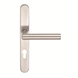 BKS für Fluchttüren Halbgarnitur BELCANTO H2.0 B-70140, Langschild, oval, Profilzylinder gelocht, Entfernung 72mm, Vierkant 8mm, DIN Links-Rechts, mit Stütznocken, edelstahl matt, festdrehbar Nr. B-70140-03-0-8