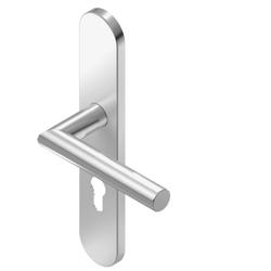 BKS für Fluchttüren Halbgarnitur BELCANTO-PANIK H3.0 B-70140, Langschild, oval, Profilzylinder gelocht, Entfernung 92mm, Vierkant 8mm, DIN Links-Rechts, mit Stütznocken, edelstahl matt, festdrehbar Nr. B-70140-66-0-8