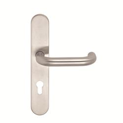 BKS für Fluchttüren Halbgarnitur RONDO H1.0 B-70120, Langschild, oval, Profilzylinder gelocht, Entfernung 72mm, Vierkant 8mm, DIN Links-Rechts, mit Stütznocken, edelstahl matt, festdrehbar Nr. B-70120-00-0-8