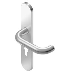 BKS für Fluchttüren Halbgarnitur RONDO H1.2 B-70140, Langschild, oval, Profilzylinder gelocht, Entfernung 92mm, Vierkant 8mm, DIN Links-Rechts, mit Stütznocken, edelstahl matt, festdrehbar Nr. B-70140-62-0-8