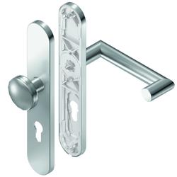 BKS für Fluchttüren Wechselgarnitur BELCANTO-PANIK H3.0/K1.0 B-70220, Langschild, oval, Profilzylinder gelocht, Entfernung 72mm, Vierkant 8mm, DIN Links-Rechts, Türstärke 37-42mm, mit Stütznocken, edelstahl matt, festdrehbar Nr. B-70220-04-0-8