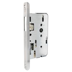 BKS Panik-Treibriegelschloss B 2190, ungelocht/9mm, Dornmaß 100mm, Flachstulp 24x235mm, rund, edelstahl, DIN Links, Auslöseschieber 3,5mm, vorstehend, FA Nr. B 2190 1005