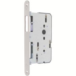 BKS Panik-Treibriegelschloss B 2190, ungelocht/9mm, Dornmaß 65mm, Flachstulp 24x235mm, rund, edelstahl, DIN Links, Auslöseschieber 3,5mm, vorstehend, FA Nr. B 2190 1001