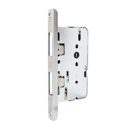 BKS Panik-Treibriegelschloss B 2390, ungelocht/9mm, Dornmaß 100mm, Lappenstulp 24/42x235mm, rund, edelstahl, DIN Links, Auslöseschieber 1mm, vorstehend Nr. B 2390 0766