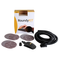 Roundy Kit bestehend aus: Handblock mit Absaugung, 4.-mtr. Absaugschlauch 20mmØ mit konischem Adapter, 15St. Abranet Scheiben (je 5x P120, P180, P240) Nr. KIT00ROUND