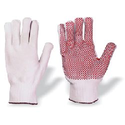 Nahtlose Strickhandschuhe Gr. 9 Typ: Fuzhou EN388 weiß, Nylon-Strick einseitig mit roten Noppen