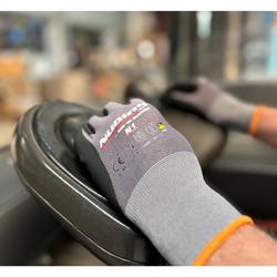 Nüßing N1 Nylon-Strickhandschuh, grau/schwarz, touch®, OEKO-Text®, Cat. 2, EN 388-4121X Nylon, Spandex Beschichtung 100% Nitril Handfläche, 15 Gauge