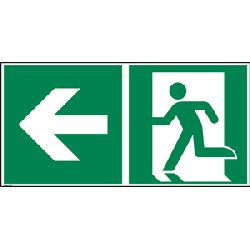 Schild Rettungsweg Pfeil links Selbstklebefolie langnachleuchtend nach ASR A1.3 / ISO 7010 E001, 300x150mm, Nr. FND 175.00.304