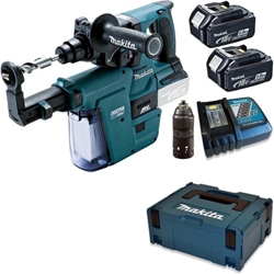 Makita Akku Kombihammer DHR243RTJW, inkl. Staubabsaugung DX07, 18V Li-ion, SDS-plus Einzelschlagstärke 2,0 Joule Gewicht 3,4 kg, inkl. Schnellspannbohrfutter, 2 Akkus 5,0 Ah Ladegerät, im MAKPAC Gr.4