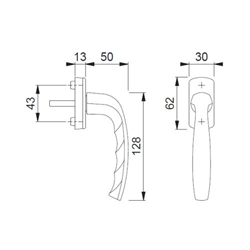 Hoppe Fenstergriff New York 0810/U10, 37mm Stift F1 silberfarbig m. Schrauben M5x45mm, Standard Nr. 3479555 (alt: 3440001)