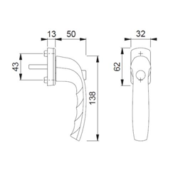 Hoppe Fenstergriff New York 0810SV/U10, 37mm Stift F9016 weiß m. Schrauben M5x45mm, Druckknopf Nr. 3479900 (alt: 3700088)