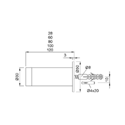 KWS Türpuffer 2075 LM silber eloxiert Ø 30 mit D/S, Rosette, L=80mm Nr. 207531