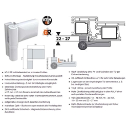 KT-N 6R Fix Türband P49090F00 (F&R) Titan P (Nasslack) Aufdeckung 22-27mm (Einzelverpackung) Direktverschraubung Flügel/Rahmen