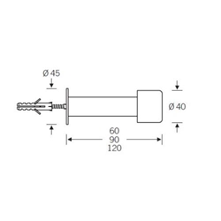 FSB Wandtürstopper, mit Pufferkappe, Aluminium, 38 3880, Ø 40mm, L 60mm, Naturfarbig, verdeckt verschraubt Nr. 0 38 3880 00004 0105