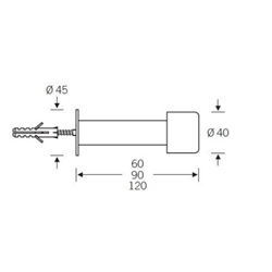 FSB Wandtürstopper, mit Pufferkappe, Edelstahl, 38 3880, Ø 40mm, L 120mm, Edelstahl, verdeckt verschraubt Nr. 0 38 3880 00002 6204