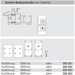 Roto Faltschiebe-Bodenschwelle, L 3000mm, Patio 6080, Komfort, naturfarben, eloxiert (MG:25) 382921