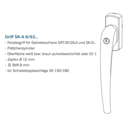 Winkhaus PSK-Griff, abschließbar, PZ, VK8, Aluminium GF SK-A 8/63, weiß mit Stütznocken, verdeckt verschraubt, BA 63mm (MG:D1) 2304702 (Kart.: 1 / KLT: 8 / Pal.: 32)