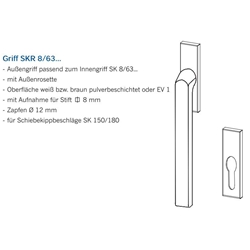 Winkhaus PSK-Griffset, mit Rosette, o. Lochung, VK8, Aluminium GF SKR 8/63, braun pulverbeschichtet mit Stütznocken, Nocken Ø 12mm, verdeckt verschraubt (MG:D1) 2063751 (Kart.: 1 / KLT: 8 / Pal.: 64)