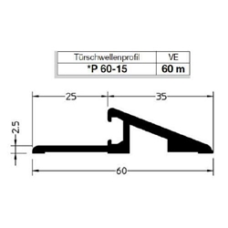 Gutmann Fenstertür Türschwellenprofil, 6m, Aluminium P 60-15, naturton eloxiert Gesamtbreite 60mm Alu EV1 eloxiert (VE= 60 Meter)