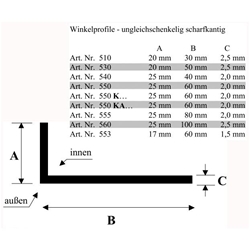 Winkelprofil weiß 25x40x2,0mm (a 6,00 Meter) Nr. 540