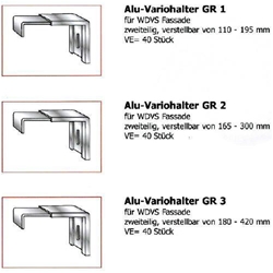 Delwo Fensterbank Alu-Variohalter verstellbar von 165-260mm zweiteilig, Gr.2 Wandhalter 95x160mm mit Schiebewinkel 150x35mm