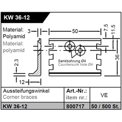Gutmann Aussteifungswinkel KW 36-12 Kunststoff, für Festverglasung (Krt. a 50 Stück) EAN 4021036100867